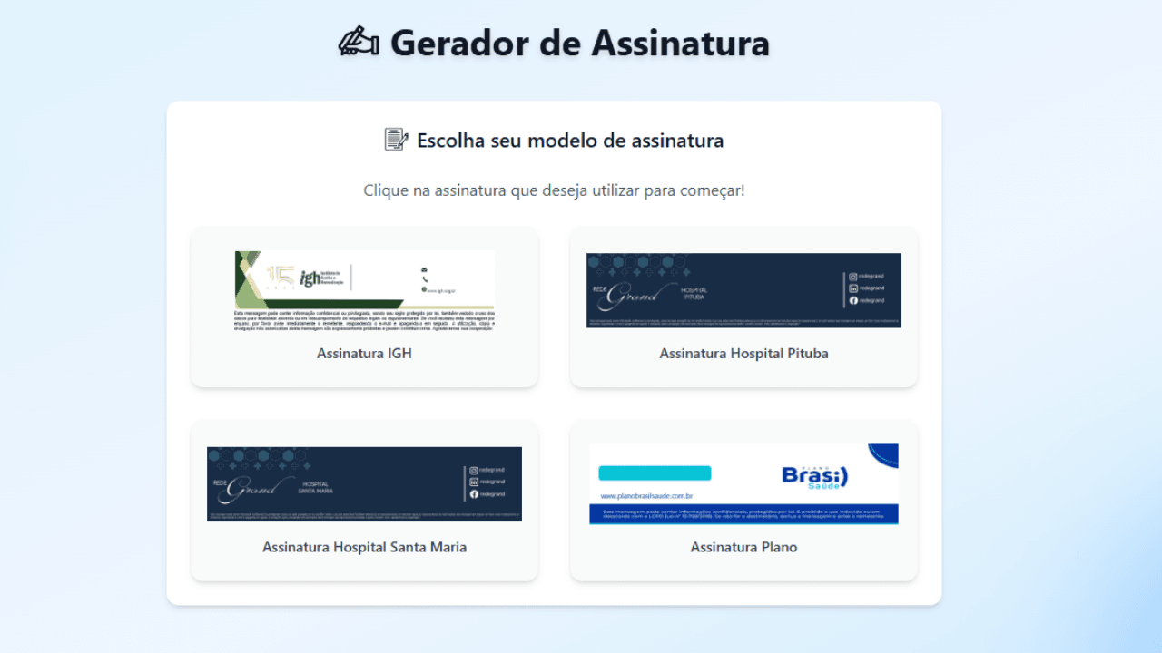 Tela do projeto Gerador de Assinaturas de E-mail